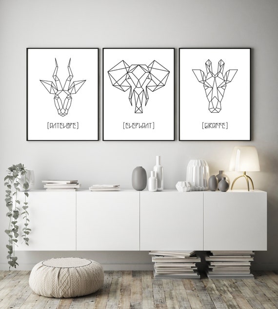 Three Piece Set, Printable Wall Art, Geometric Animal DIY Prints