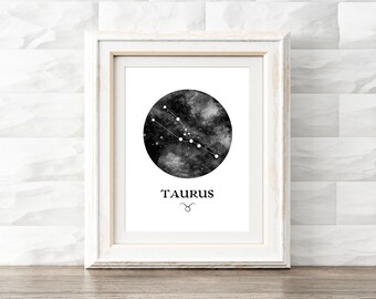 Taurus Wall Art, Star Sign Print, Horoscope Art, Zodiac Sign, Star Constellation, Digital Printable, Instant Decor, Astrology Office Print,