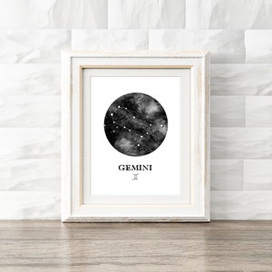 Gemini Sign Printable, Zodiac Poster, Astrology Print, Gemini Constellation, Fast Digital Printable, Gemini Birthday Gift, Instant Download