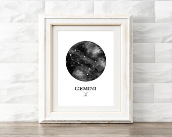 Gemini Sign Printable, Zodiac Poster, Astrology Print, Gemini Constellation, Fast Digital Printable, Gemini Birthday Gift, Instant Download