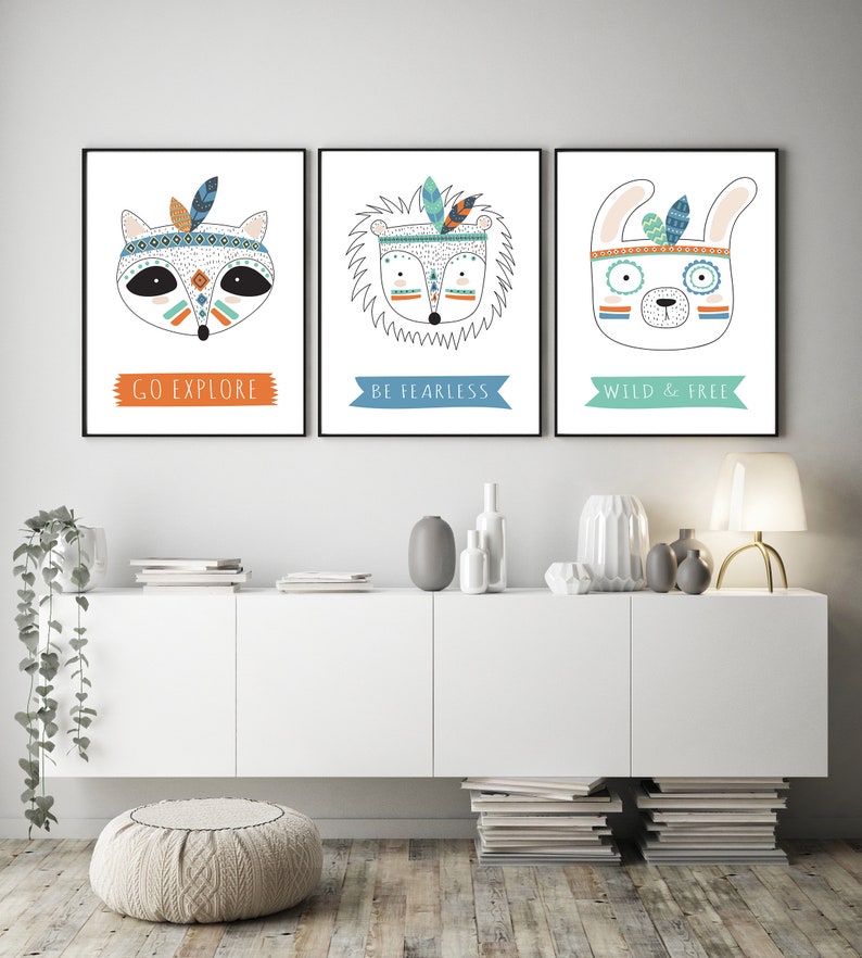 Tribal Animal Printables Nursery Decor Set 3 Piece Wall Art - Etsy