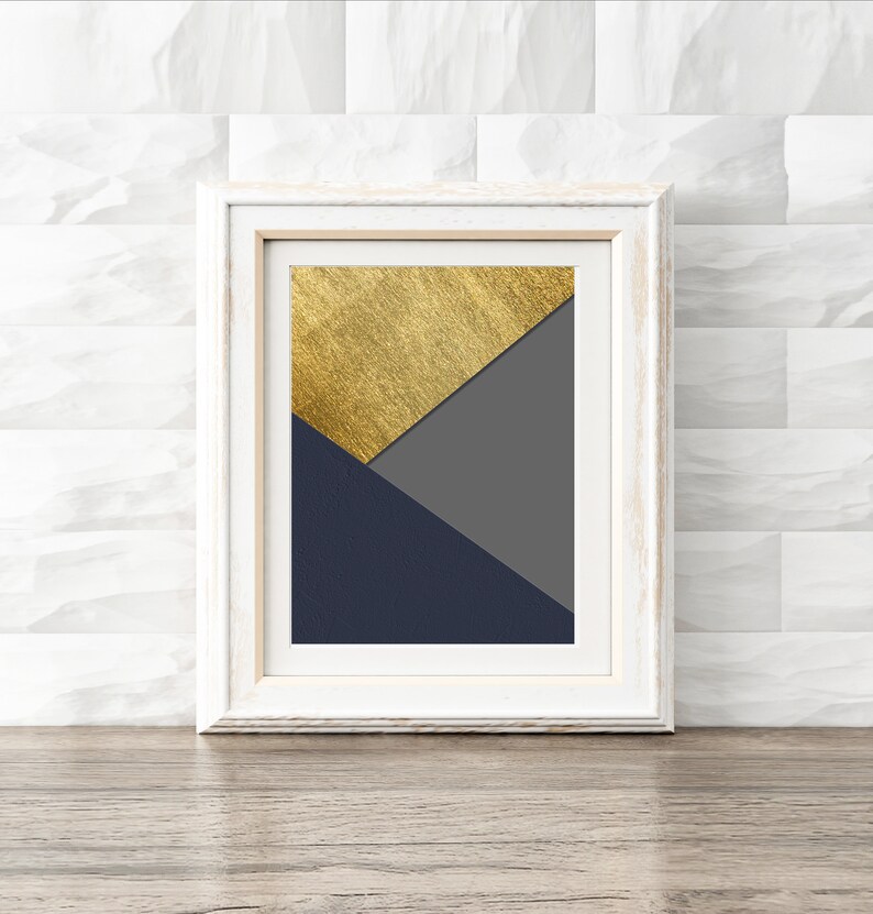Geometric Wall Art Gold Navy Decor Printable Art Etsy