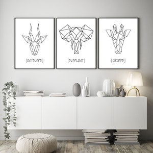 Three Piece Set, Printable Wall Art, Geometric Animal DIY Prints image 6