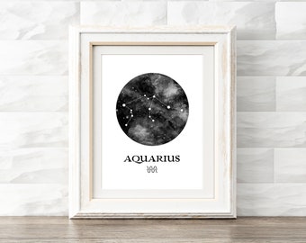 Aquarius Print, Zodiac Poster, Astrology Art, Home Office Decor, Birthday Present, Star Constellation, Printable Wall Art, Digital Download