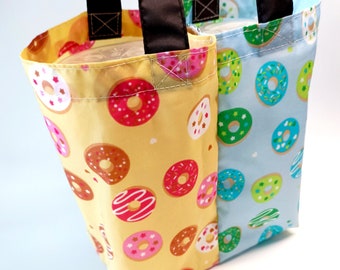 Donuts reversible 2-cup bag, foldable  bag,  bubble tea cup bag with straw pocket, boba tea carrier, coffee cup holder, gift