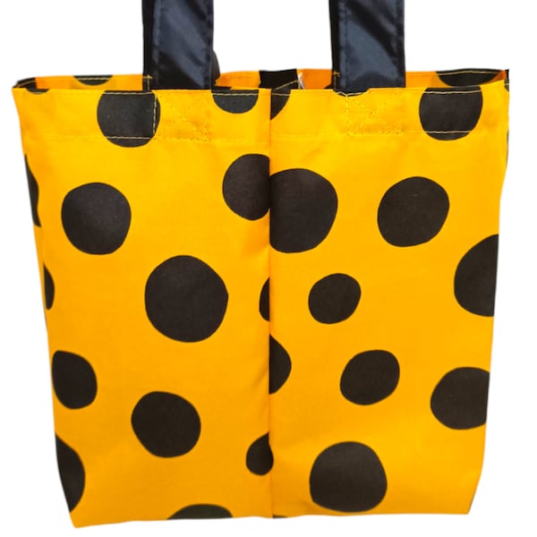 Polka dots reversible 2-cup bag, foldable  bag,  bubble tea cup bag with straw pocket, boba tea carrier, coffee cup holder, gift