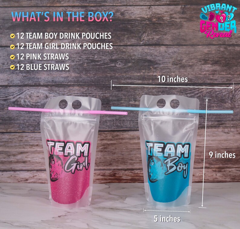 Burnout Gender Reveal Drink Pouch Cups | Burnouts Or Bows | Wheels Or Heels | Party Decorations Supplies | Pink Or Blue | Tire Burnouts image 6