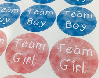 Gender Reveal Stickers Watercolor, Baby Shower Sticker Decorations | Team Girl Team Boy Party Idea Favors Decor Pink Blue