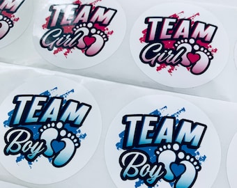 Gender Reveal Stickers Glossy, Baby Shower Stickers, Team Girl Team Boy Party Ideas Favors Decor Tags Pink Blue
