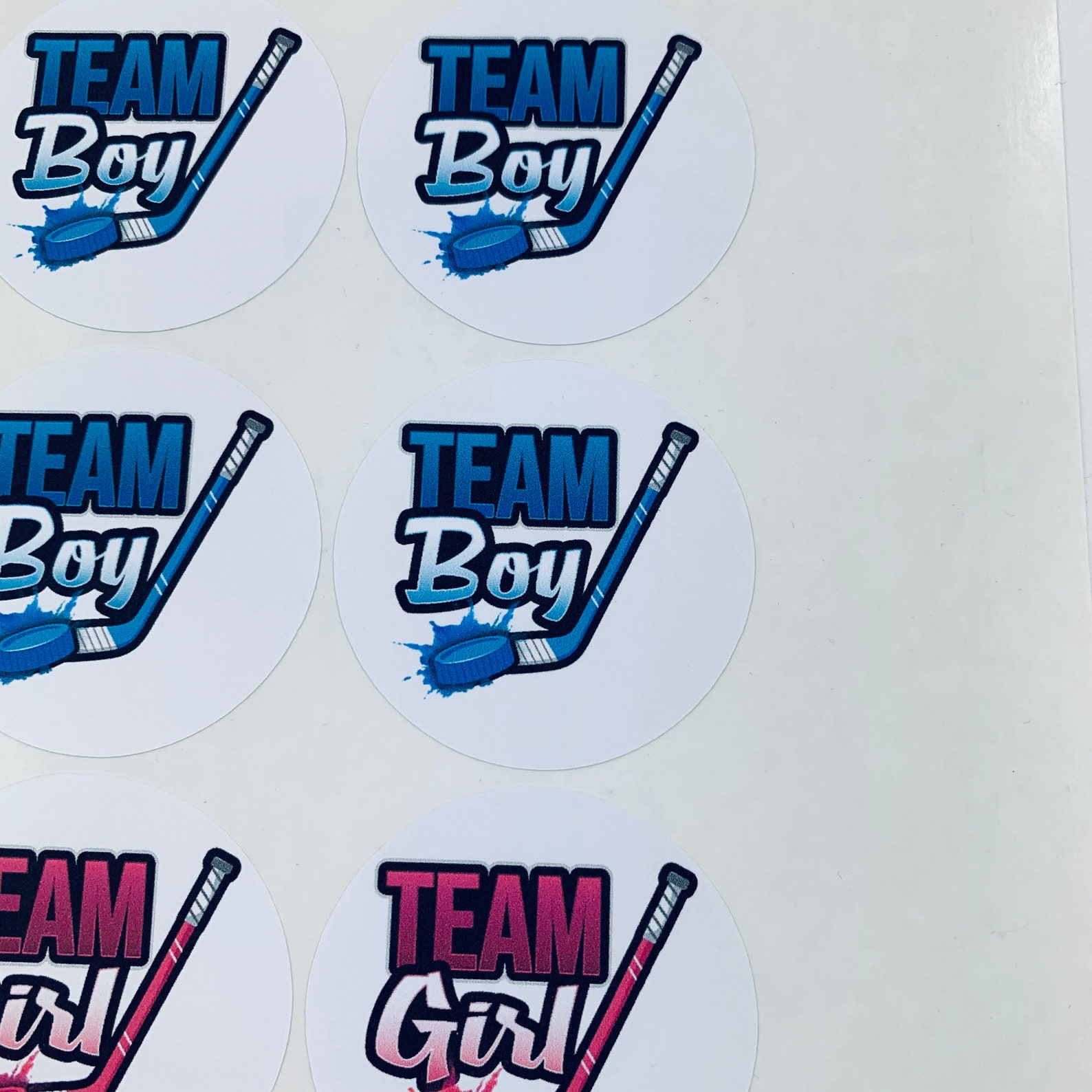 Hockey Puck Gender Reveal Stickers Labels Tags | Pink Blue Hockey ...