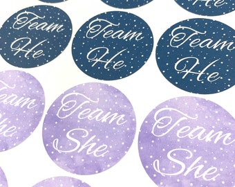 He Or She Gender Reveal Stickers Labels Tags | Baby Shower Christmas Winter Holiday Snowflake Fall Decorations | Party Ideas Favors Decor