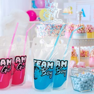 Burnout Gender Reveal Drink Pouch Cups | Burnouts Or Bows | Wheels Or Heels | Party Decorations Supplies | Pink Or Blue | Tire Burnouts image 2
