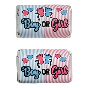 Gender Reveal Mini Candy Bar Wrappers | Boy Or Girl Party Favor Decorations | Baby Shower 48 Pack