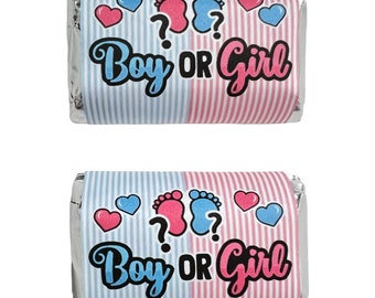 Gender Reveal Mini Candy Bar Wrappers | Boy Or Girl Party Favor Decorations | Baby Shower 48 Pack