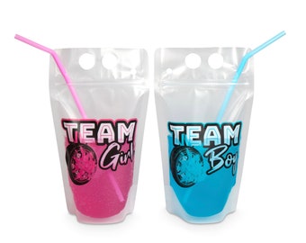 Burnout Gender Reveal Drink Pouch Cups | Burnouts Or Bows | Wheels Or Heels | Party Decorations Supplies | Pink Or Blue | Tire Burnouts