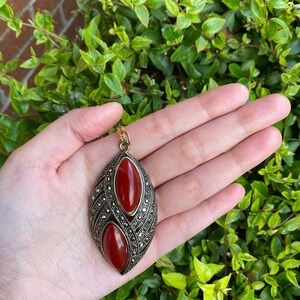 Red Cabochon Vintage Jewelry-Vintage Necklace-Statement Necklace-Carnelian Necklace Gift For Her-Pendant Necklace-Stone Necklace