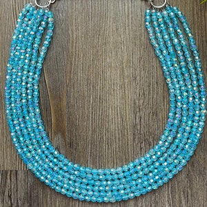 Aqua Blue Bridesmaid Necklace | Blue Statement Necklace | Blue Bridesmaid Gifts For Her| Blue Beaded Necklace | Blue Wedding Jewelry