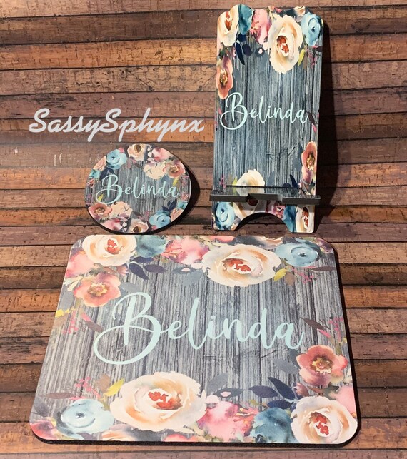 Custom Desk Set Mouse Pad Coaster Phone Stand Personalized Etsy