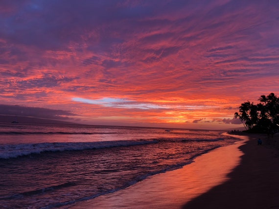 Maui Beach Welle Lila Himmel Sonnenuntergang Hawaii Druck Etsy