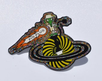 Alien på Mars Pin - Trippy Outer Space Green Alien - The Hat Pin Plug x Mr. Martian Emalj Hat Pin - Perfekt present till ravefester och festivaler