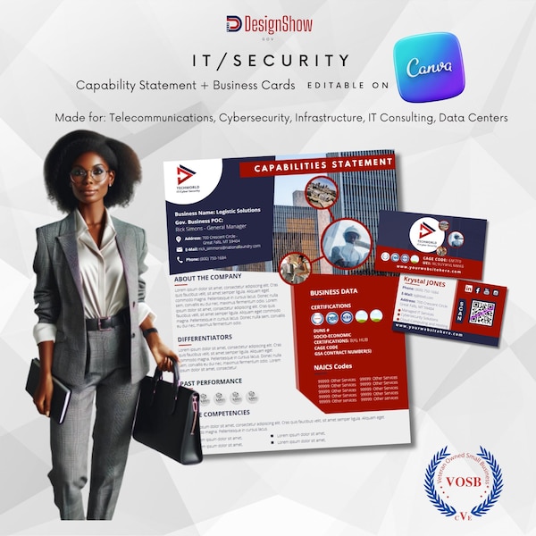 Editable IT/Cyber Capability Statement & Business Cards with Writing Guide Ver. 01