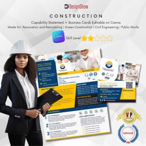 May include: A yellow and blue business card with the text "Proconstruct Construction" and a QR code. The card also includes the name "Rick Simons" and the title "General Manager".