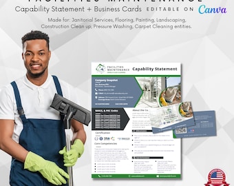 Editable Facilities Maintenance Capability Statement with Text Guide + Business Cards