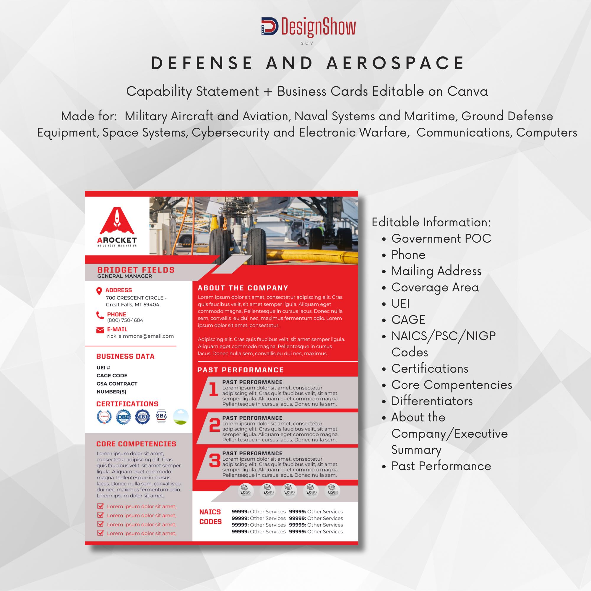 Defense and Aerospace Capability Statement & Business Cards - Canva ...
