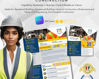 Construction Management Capability Statement and Business Cards - Canva Editable 01