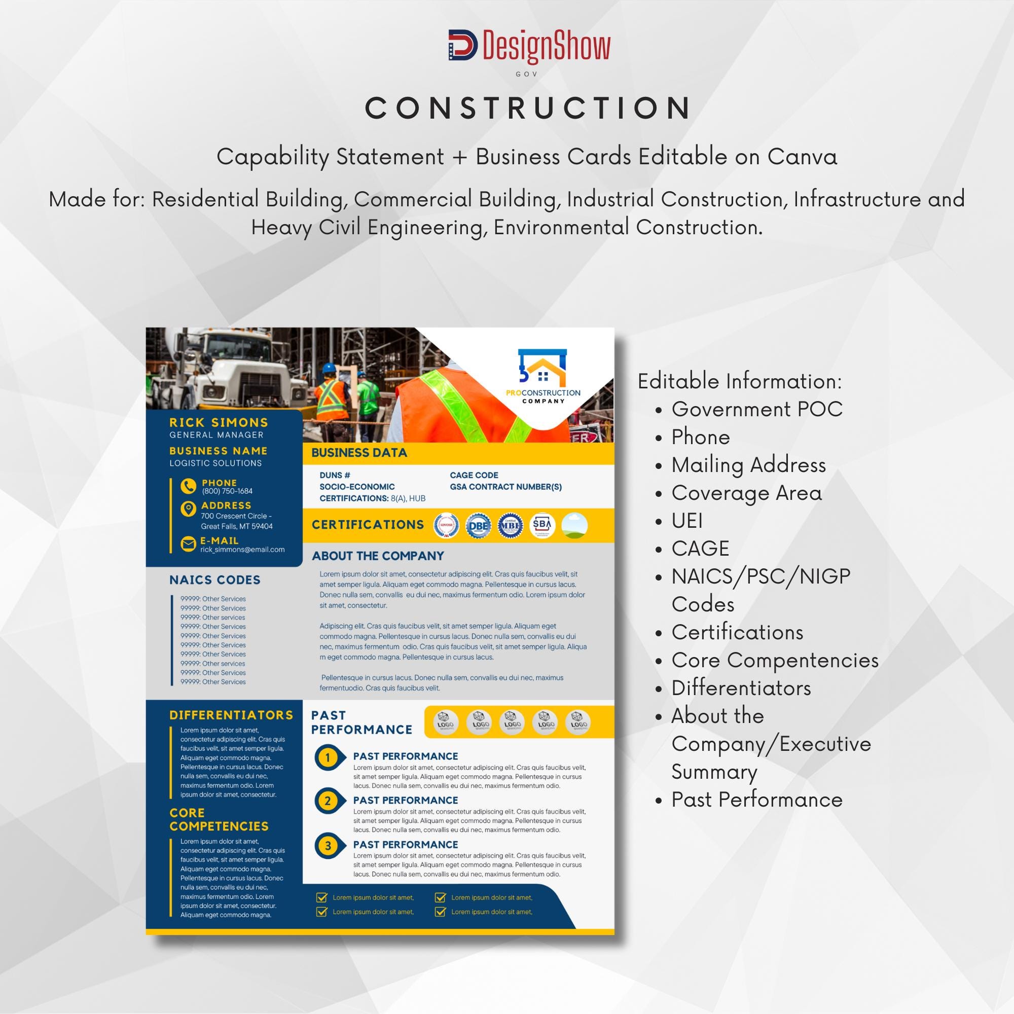 Construction Management Capability Statement and Business Cards - Canva ...