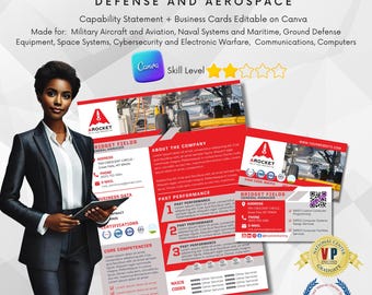 Defense and Aerospace Capability Statement & Business Cards - Canva Editable #03