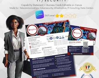 Editable IT/Cyber Capability Statement & Business Cards with Writing Guide Ver. 01