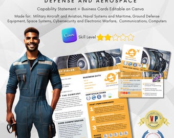 Defense and Aerospace Capability Statement & Business Cards - Canva Editable #02