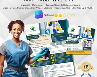 Janitorial Services Capability Statement & Business Card - Editable Ver. 01