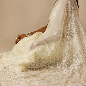 Lemon Yellow Kota Doria Chikankari Saree/Kota Doria Saree/Cotton Chikankari Saree/Summer Chikankari Saree/Soft Cotton Saree/Sari