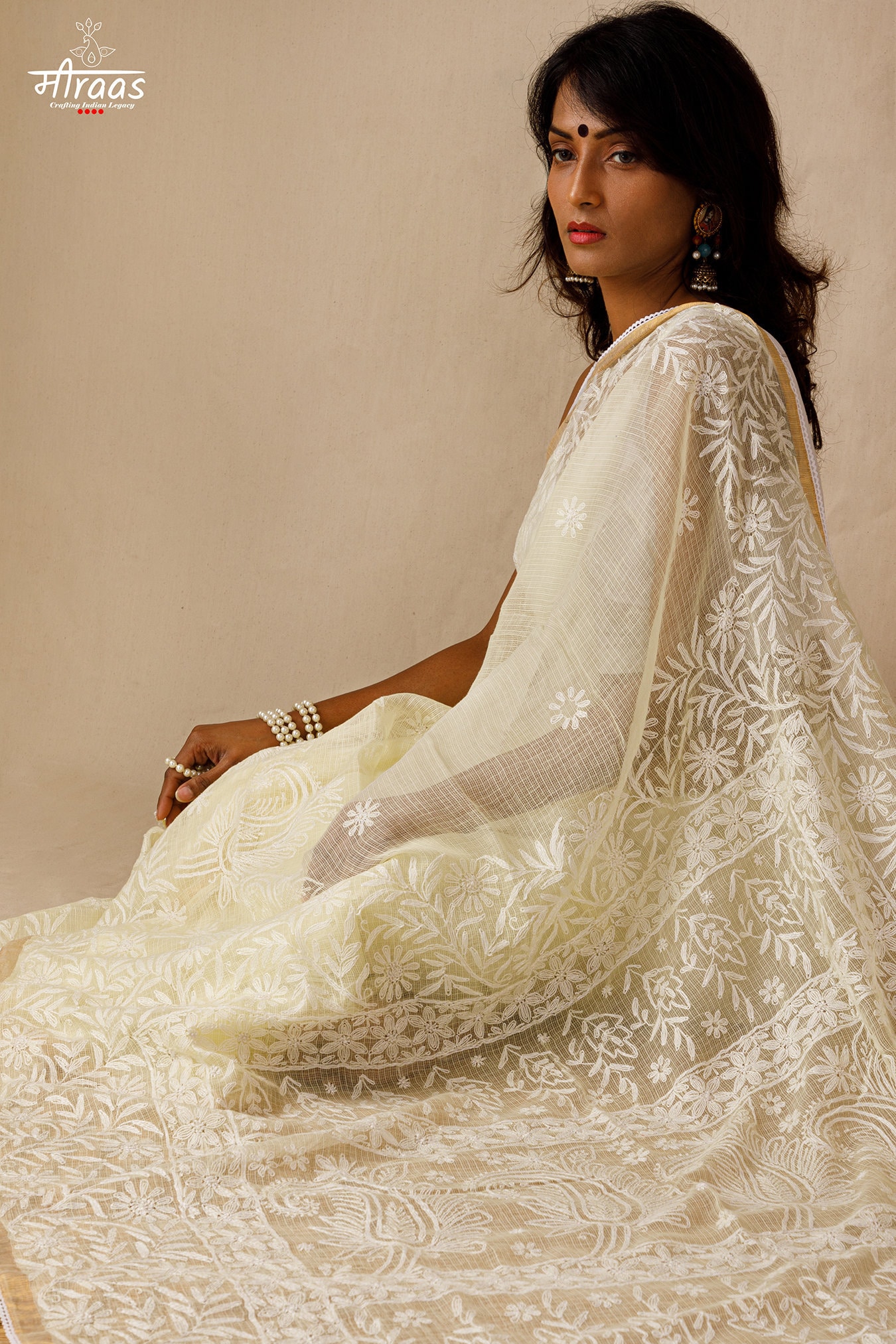 cotton chikan saree