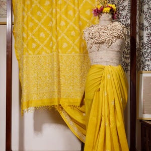 Light Yellow Chikankari Saree, Yellow cotton saree, handloom sari, summer saree, office wear sari, indian sari, chikan saree, lucknowi saree