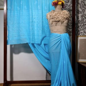 Chikankari Saree; Blue colour saree; summer saree; summer sari; cotton saree; handloom sari; chikan saree; chikan sari; office saree sari