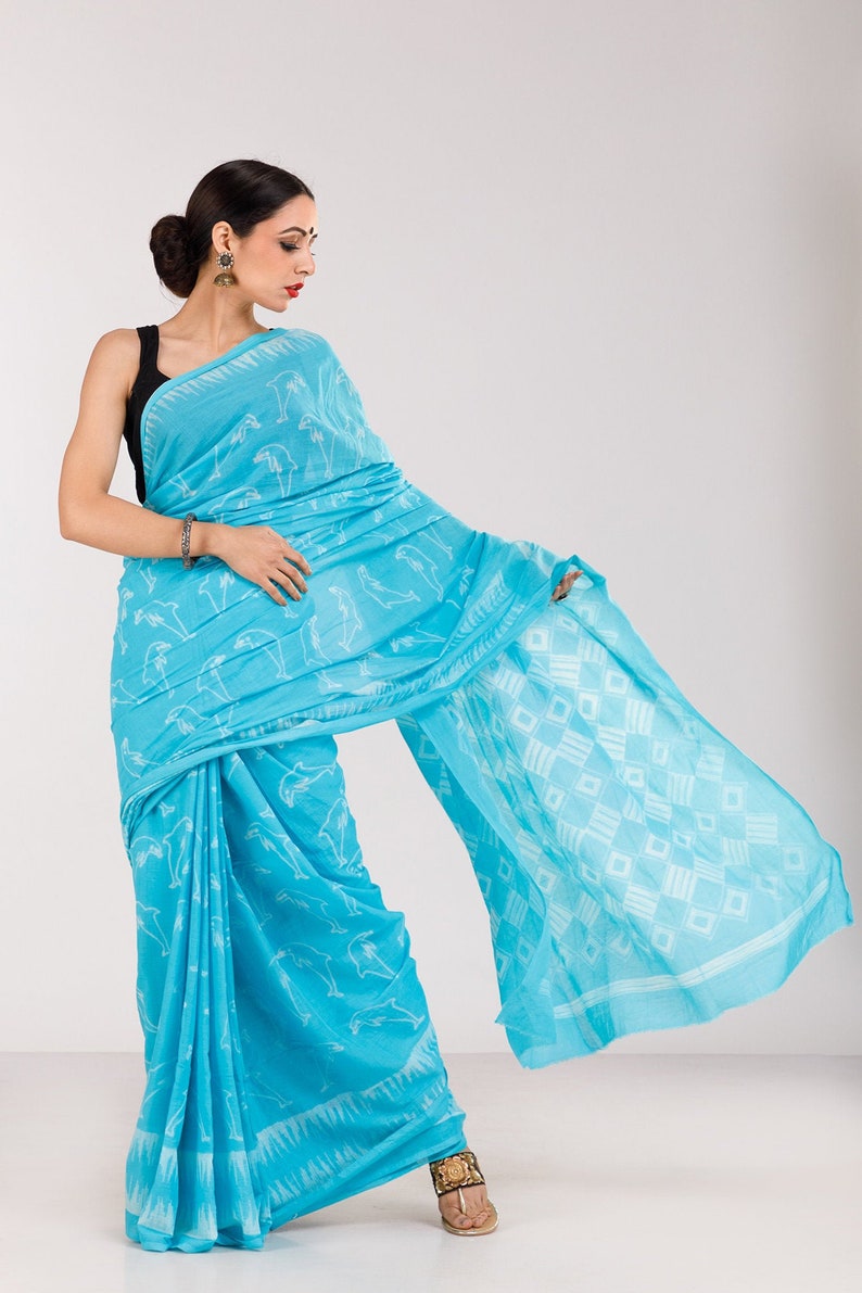 Shibori Saree on Soft Cotton/Cotton Sari/Blue Cotton Sari/Blue Saree/Blue Sari/Sustainable Fashion/Office Wear Sari/Saree for Gifting/Sari image 1