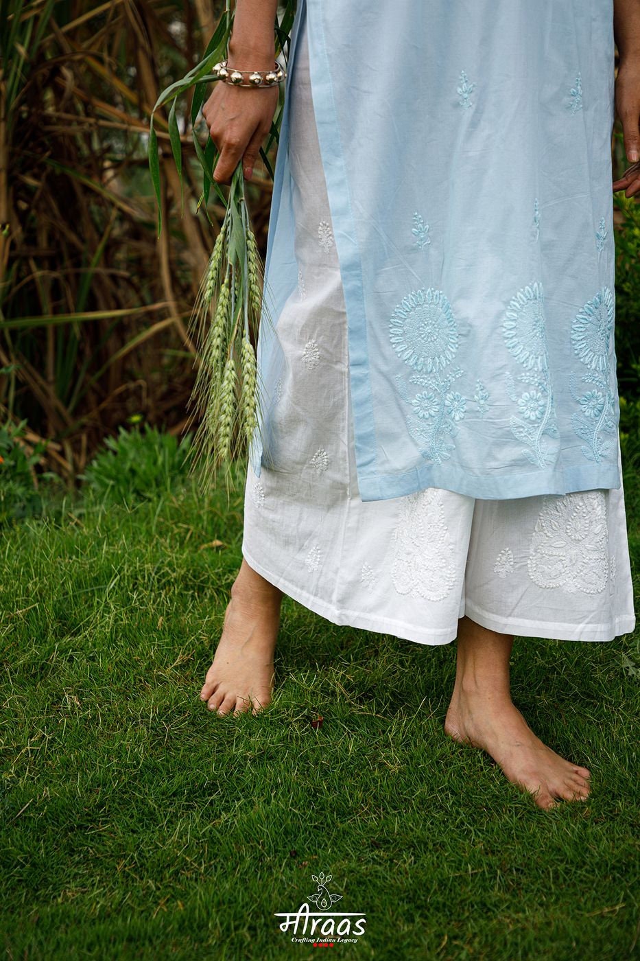 Chikankari Cotton Flared Palazzo Pants 