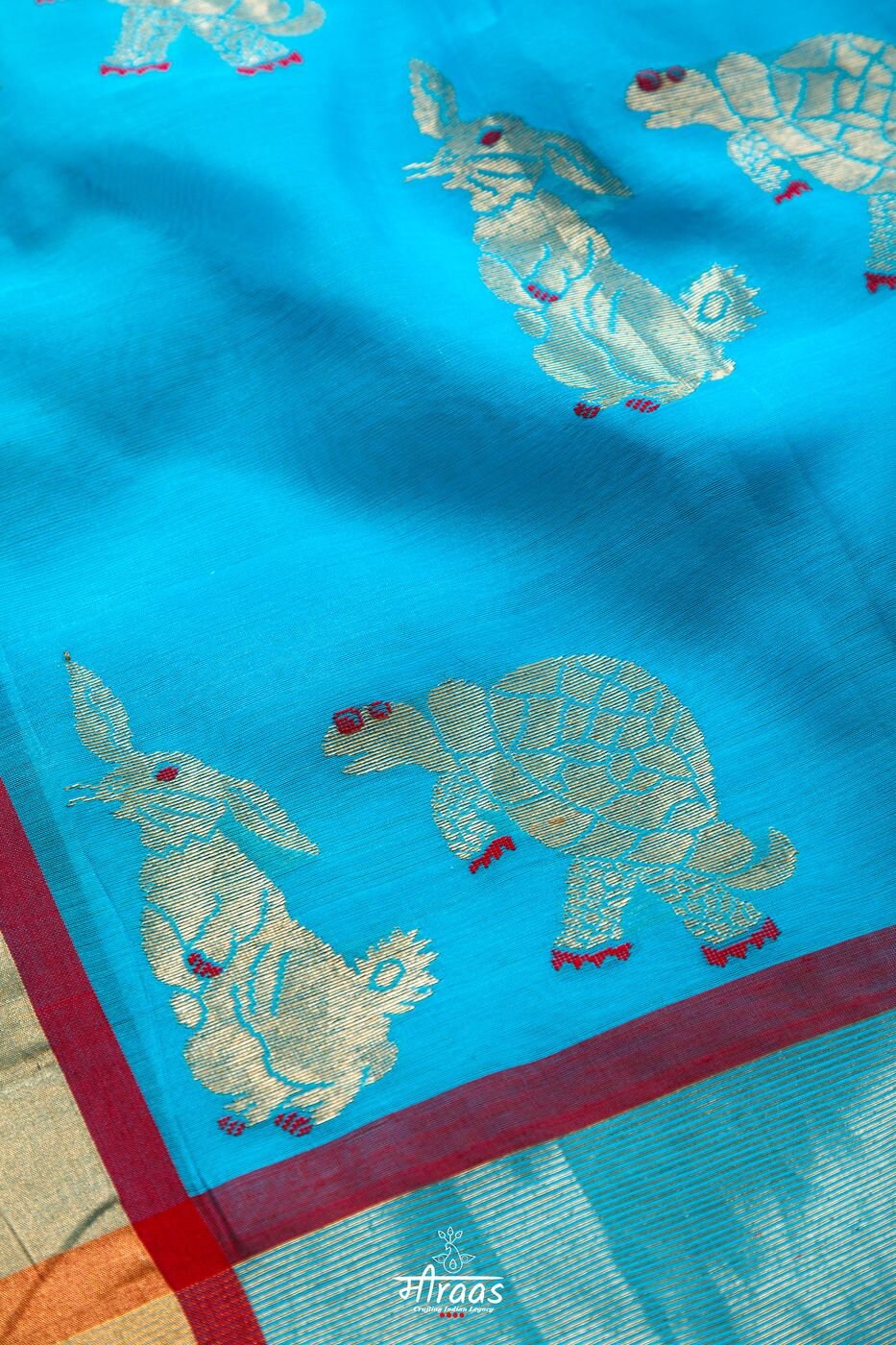 Light Blue Mirror Embellished South Cotton Chanderi Belted Saree