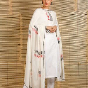 Chikankari Cotton Dupatta, white chikan dupatta, soft cotton dupatta, summer chikankari, mul chikan dupatta, white cotton dupatta, red stole image 5