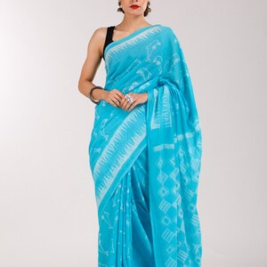 Shibori Saree on Soft Cotton/Cotton Sari/Blue Cotton Sari/Blue Saree/Blue Sari/Sustainable Fashion/Office Wear Sari/Saree for Gifting/Sari image 2