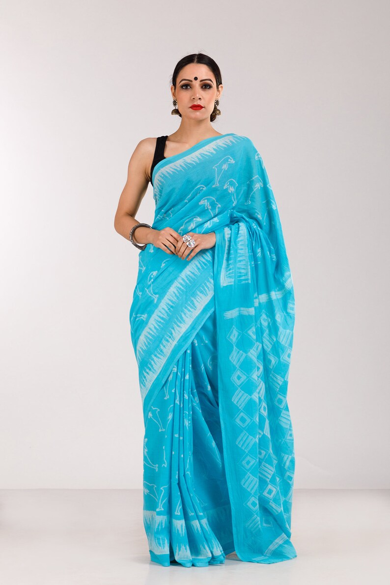 Shibori Saree on Soft Cotton/Cotton Sari/Blue Cotton Sari/Blue Saree/Blue Sari/Sustainable Fashion/Office Wear Sari/Saree for Gifting/Sari image 2