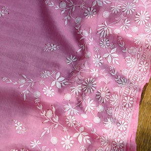 Rose Pink Chikankari Kurta Dupatta set, very fine quality resham chikankari, hand embroidered pure chanderi suit for Indian wedding