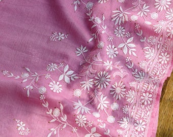 Rose Pink Chikankari Kurta Dupatta set, very fine quality resham chikankari, hand embroidered pure chanderi suit for Indian wedding