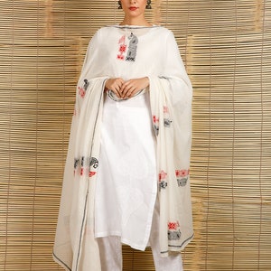 Chikankari Cotton Dupatta, white chikan dupatta, soft cotton dupatta, summer chikankari, mul chikan dupatta, white cotton dupatta, red stole image 4