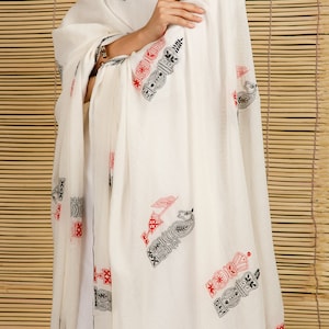 Chikankari Cotton Dupatta, white chikan dupatta, soft cotton dupatta, summer chikankari, mul chikan dupatta, white cotton dupatta, red stole image 1