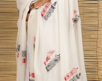 Chikankari Cotton Dupatta, white chikan dupatta, soft cotton dupatta, summer chikankari, mul chikan dupatta, white cotton dupatta, red stole