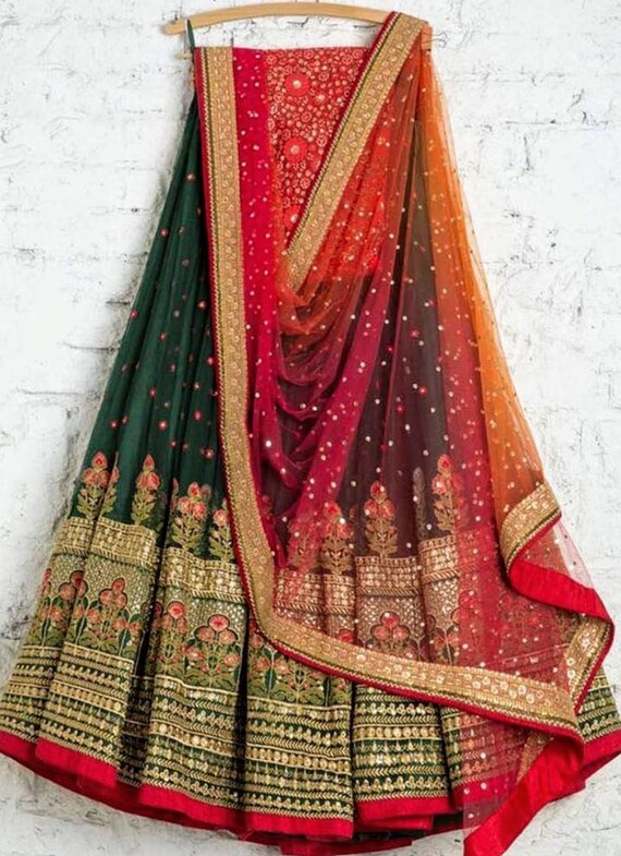 Red lehenga with green dupatta Clearance